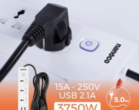 Ổ cắm có dây Nanoco NES332U-5 3 ổ cắm đa năng + 2 USB + 2 công tắc 5m