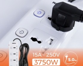 Ổ cắm có dây Nanoco NES43415-5  4 ổ cắm đa năng + 4 công tắc 5m