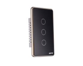 Mặt 3 công tắc màu đen viền vàng, điều khiển Wifi SWB3/SC