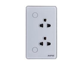 Mặt ổ cắm đôi 3 chấu màu trắng viền bạc, điều khiển Wifi SOW2/SC