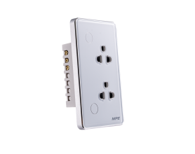 Mặt ổ cắm đôi 3 chấu màu trắng viền bạc, điều khiển Wifi SOW2/SC