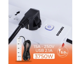 Ổ cắm có dây Nanoco NES332U-5 3 ổ cắm đa năng + 2 USB + 2 công tắc 5m